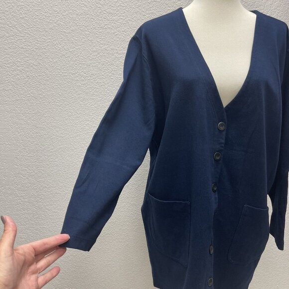 Andrea Jovine Womens Plus 1X Open Front Cardigan Navy Blue Lightweight Stretch - Picture 3 of 8